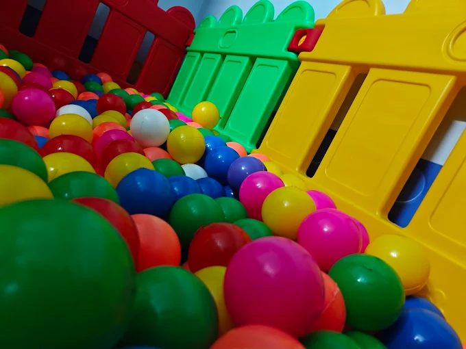 Bright play balls and soft play area