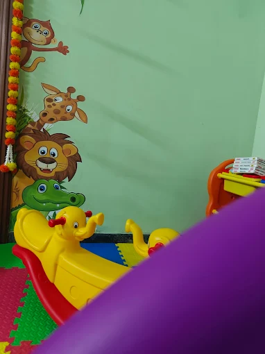 Colorful slide and safe indoor play area